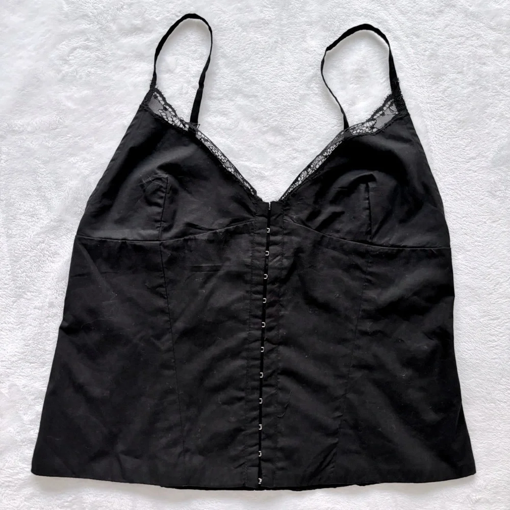 ZARA Sleeveless Black Cotton Lace Trimmed Corset Tank Top--NEW--M